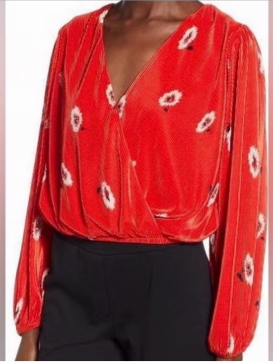 Astr Tops - ASTR The Label Red Floral Pleated Surplice Top